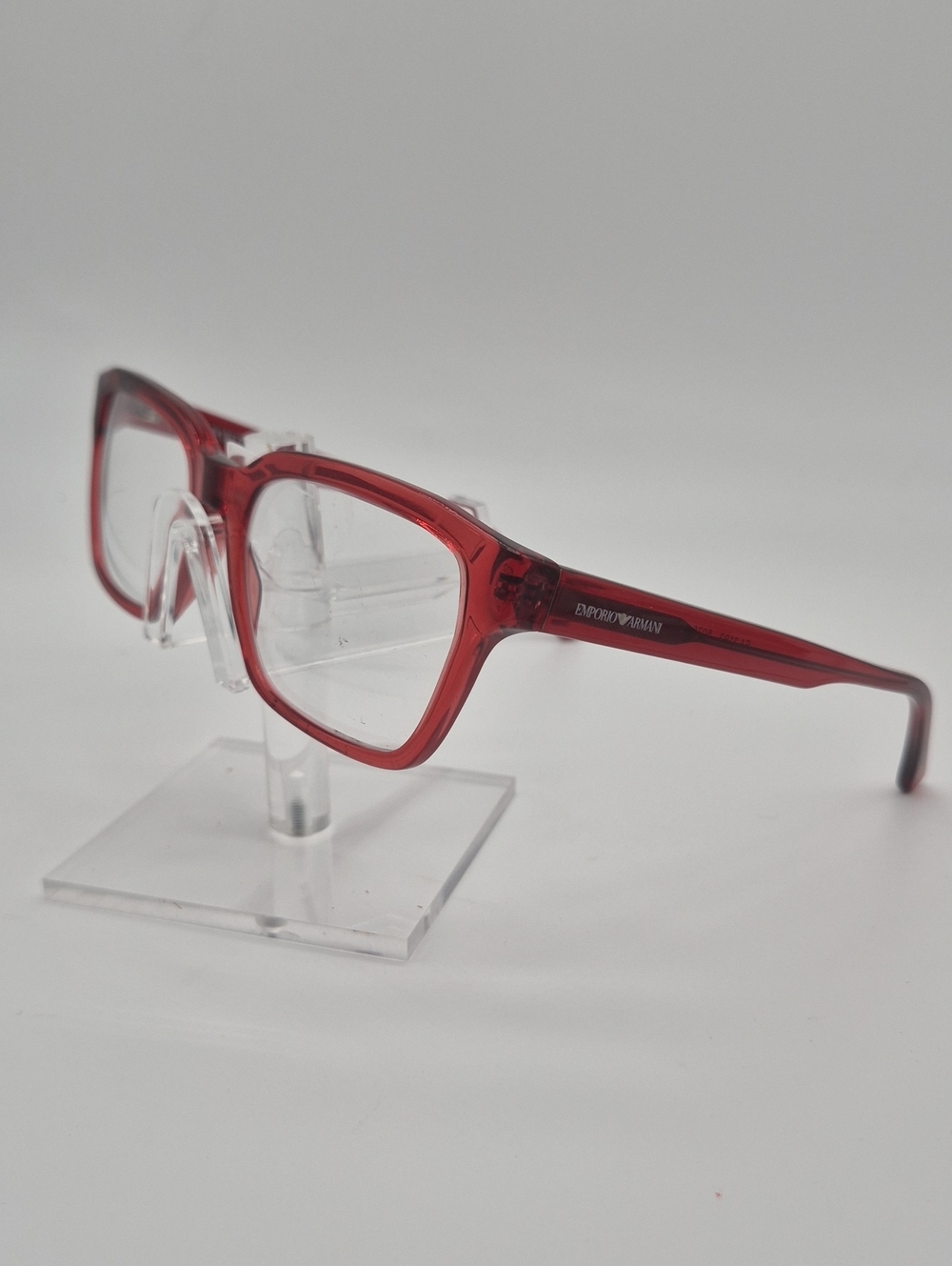 Emporio Armani Men's Translucent Red Frame Glasses
